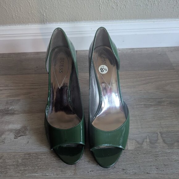 Guess * Green Patent Leather Peep-Toe Heels * Size 8.5 - Picture 2 of 6
